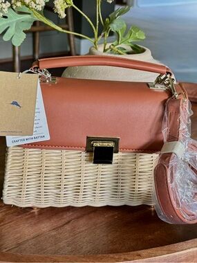Brand New Tommy Bahama Two-Tone Rattan Top-Handle Satchel